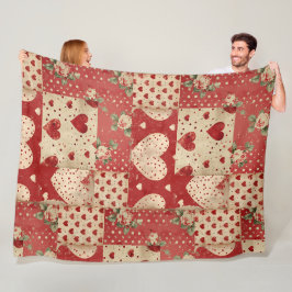 Shabby chic Red Patchwork Mönster Fleecefilt