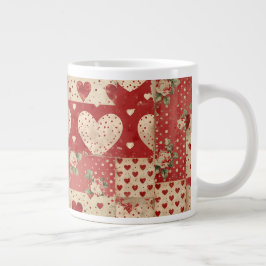 Shabby chic Red Patchwork Mönster Jumbo Mugg