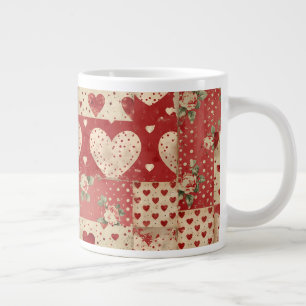 Shabby chic Red Patchwork Mönster Jumbo Mugg