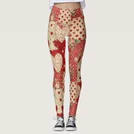 Shabby chic Red Patchwork Mönster Leggings