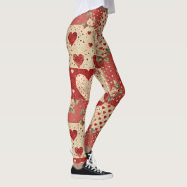Shabby chic Red Patchwork Mönster Leggings