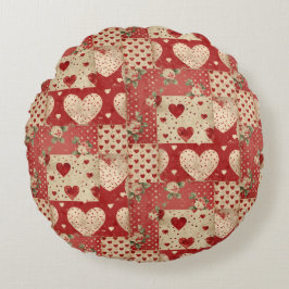 Shabby chic Red Patchwork Mönster Rund Kudde