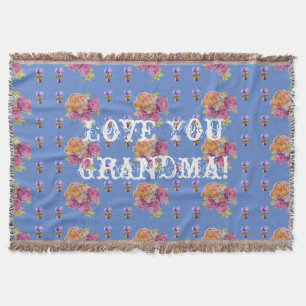 shabby chic Ro Blommigt Kärlek Du Grandma Throw M Filt