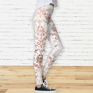 Shabby chic Ro Guld och vit uttorkad Damask Leggings