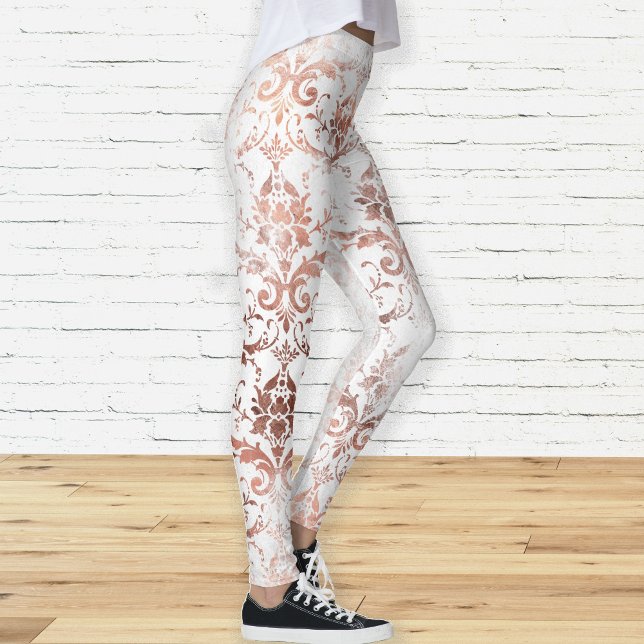 Shabby chic Ro Guld och vit uttorkad Damask Leggings (Skapare uppladdad)
