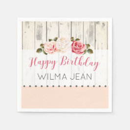 Shabby chic Ro Rustic Wood Anpassningsbar Birthday Pappersservett