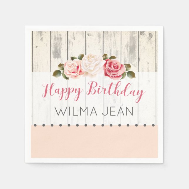 Shabby chic Ro Rustic Wood Anpassningsbar Birthday Pappersservett (Framsidan)