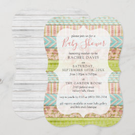 Shabby chic Ro Rustic Wood Blommigt Baby Shower Inbjudningar