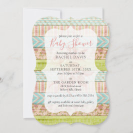 Shabby chic Ro Rustic Wood Blommigt Baby Shower Inbjudningar
