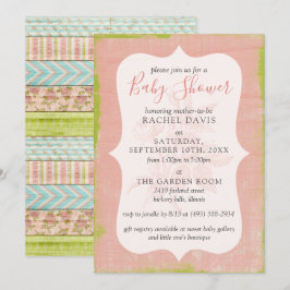Shabby chic Ro Rustic Wood Blommigt Baby Shower Inbjudningar