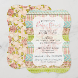Shabby chic Ro Rustic Wood Blommigt Baby Shower Inbjudningar