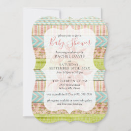 Shabby chic Ro Rustic Wood Blommigt Baby Shower Inbjudningar