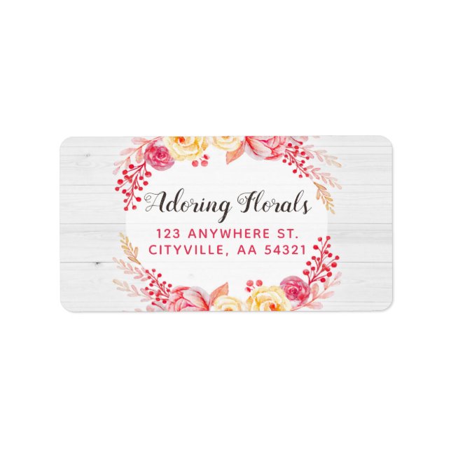 Shabby chic Ro & Rustic Wood  Rosa Blommigt Adressetikett (Framsidan)