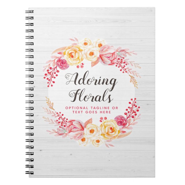 Shabby chic Ro & Rustic Wood  Rosa Blommigt Anteckningsbok (Framsidan)