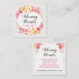 Shabby chic Ro & Rustic Wood Rosa Blommigt Fyrkantigt Visitkort
