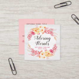 Shabby chic Ro & Rustic Wood Rosa Blommigt Fyrkantigt Visitkort