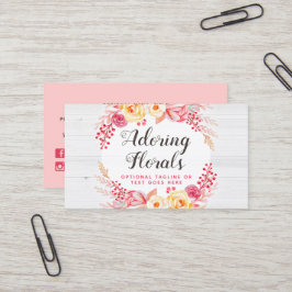Shabby chic Ro & Rustic Wood Rosa Blommigt Visitkort