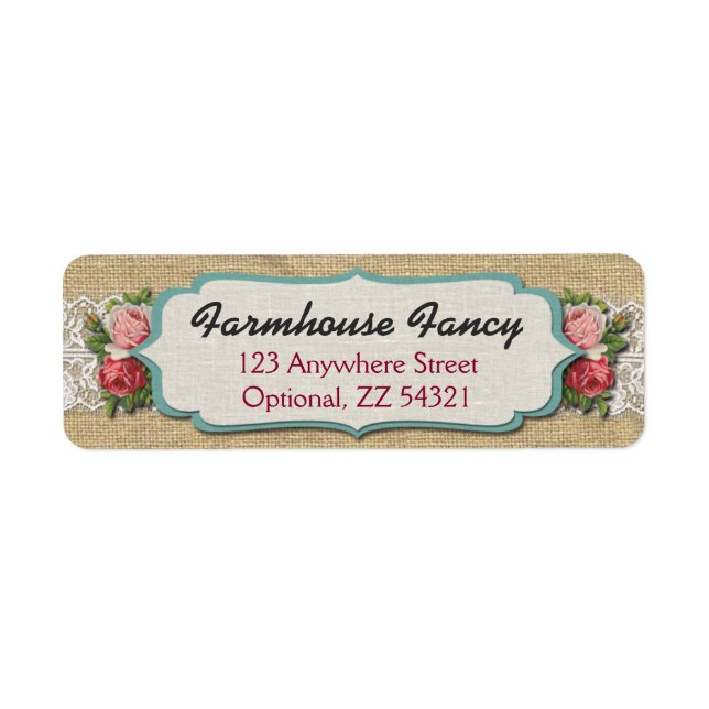 Shabby chic Ro & Rustik Burlap-Returadress Returadress Etikett (Framsidan)