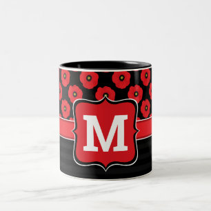 Shabby Chic Röda och Svarta Vallmor Blommig Monogr Två-Tonad Mugg