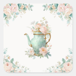 Shabby Chic Romantiska Vintage Rosor Blommig Fest Fyrkantigt Klistermärke