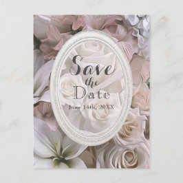 Shabby Chic Ros Blommig Elegant Spara Datum Meddelande Vykort