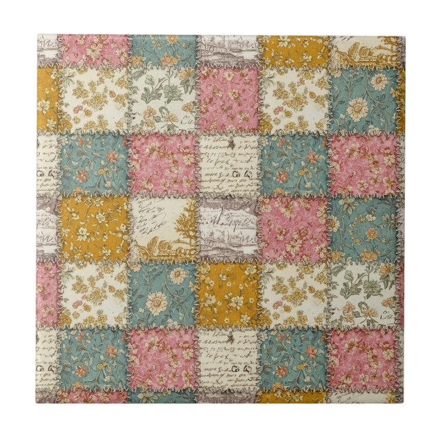 Shabby Chic Ros Quilt Mönster Kakelplatta (Framsidan)