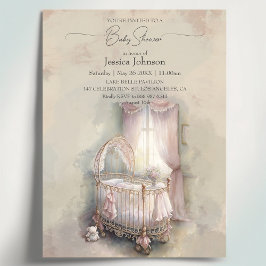 Shabby Chic rosa barnvagnsbäddBaby Shower Inbjudningar
