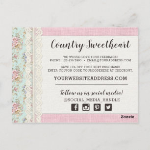 Shabby Chic Rosa Blommig Boutik Tack Vykort