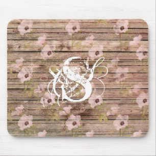 Shabby Chic Rosa Blommig Mönster Trä Monogram Musmatta