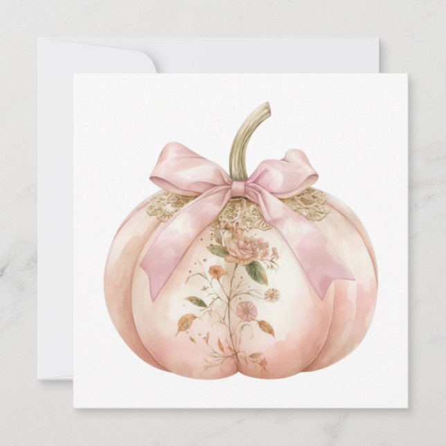 Shabby Chic Rosa Blommig Pumpa Coquette Höst Inbjudningar (Framsida)
