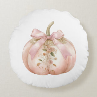 Shabby Chic Rosa Blommig Pumpa Coquette Höst Rund Kudde