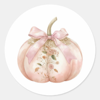Shabby Chic Rosa Blommig Pumpa Coquette Höst Runt Klistermärke