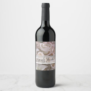 Shabby Chic Rosa Blommiga Eleganta Anpassade Vinvi Vinflaska Etikett