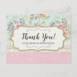Shabby chic Rosa Blommigt Boutique Tack Vykort