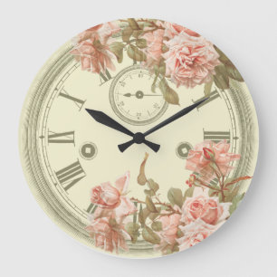 shabby chic Rosa Blommigt Epheera Stor Klocka