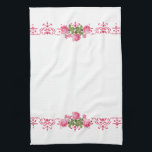 Shabby chic Rosa Blommigt Kitchen Towel Kökshandduk<br><div class="desc">Söt rosa ros med ömtålig stencil gräns på en kökshandduk som inspirerats av land.</div>