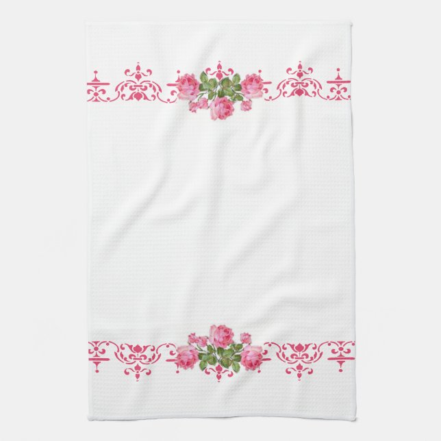 Shabby chic Rosa Blommigt Kitchen Towel Kökshandduk (Vertikal)