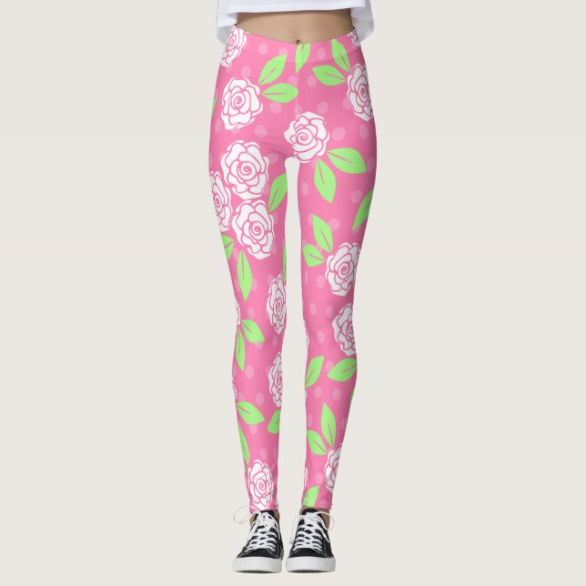 Shabby chic Rosa Blommigt Leggings (Framsida)