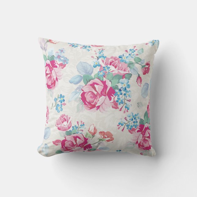 shabby chic,rosa blommigt,trendig,girly,elegant,sö kudde (Framsida)