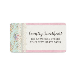 Shabby chic Rosa Blommigt Vintage Boutique Adress Adressetikett