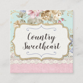 Shabby chic Rosa Blommigt Vintage Boutique Social Fyrkantigt Visitkort