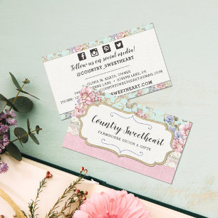 Shabby chic Rosa Blommigt Vintage Boutique Social Visitkort