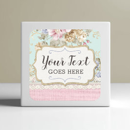 Shabby chic Rosa Blommigt Vintage Farmhouse Boutiq Fyrkantigt Klistermärke