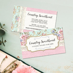 Shabby chic Rosa Blommigt Vintage Farmhouse Boutiq Visitkort