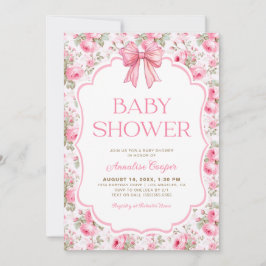 Shabby chic Rosa Bow Baby Shower Inbjudningar