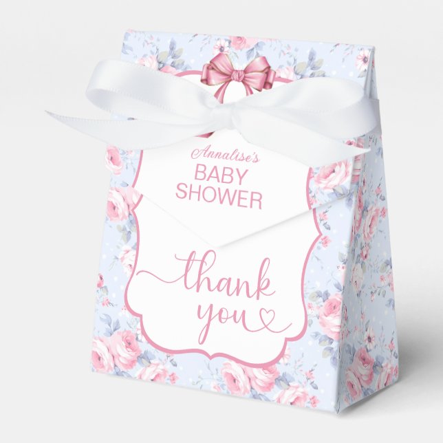 Shabby chic Rosa Bow Baby Shower Tack Presentaskar (Framsidan Sidan)