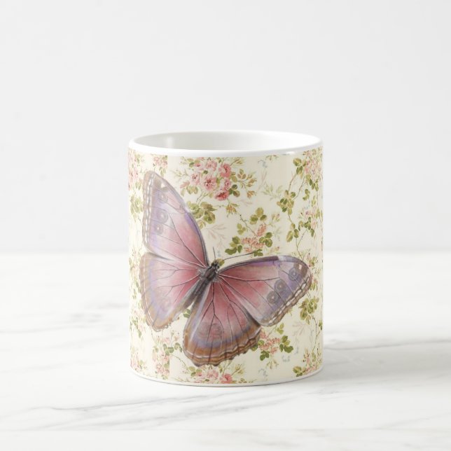 Shabby chic Rosa Butterfly Kaffemugg (Center)