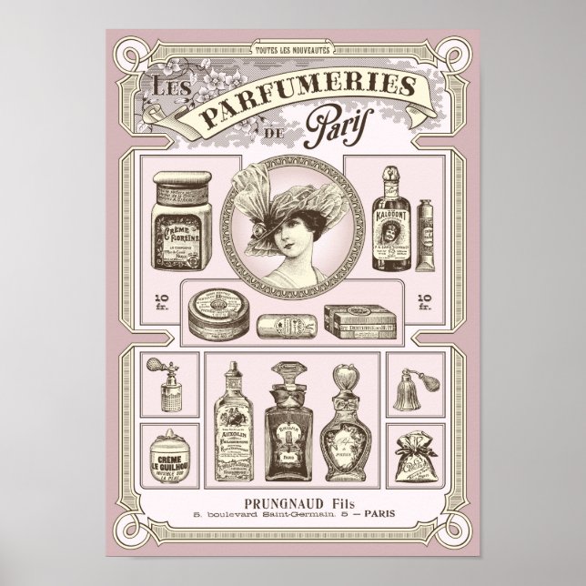 Shabby chic rosa Fransk/Parisparfymeringsverk post Poster (Framsidan)