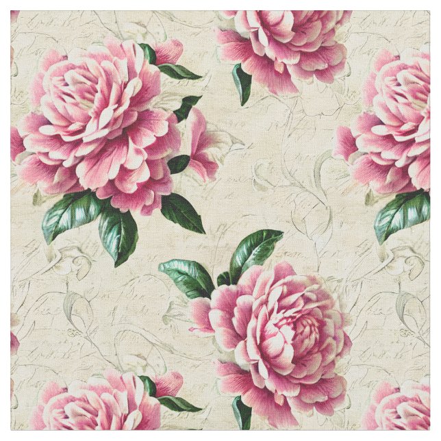 Shabby chic Rosa Gardenias Fabric Tyg (Närbild)