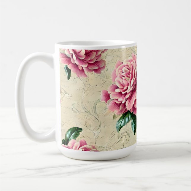 Shabby chic Rosa Gardenias Kaffemugg (Vänster)